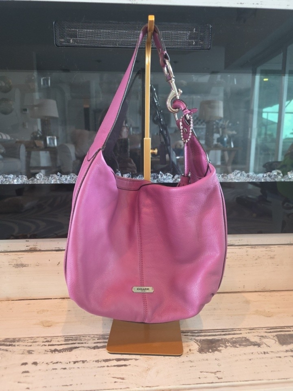 Coach Magenta Leather Shoulder Hobo Bag